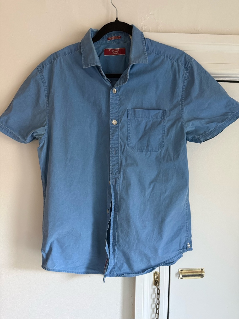 Original Penguin Men's Short Sleeve Button-Down Shirt in Light Blue